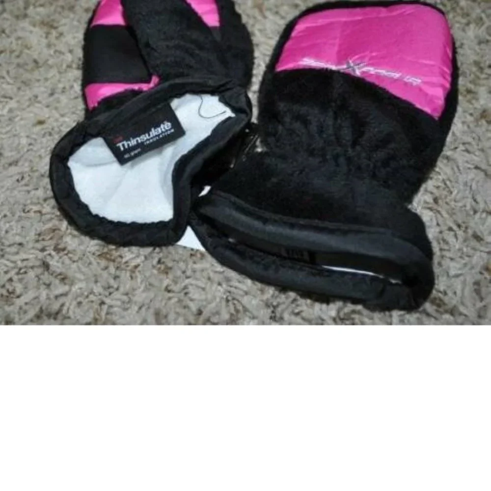 Girls Winter Ski Mittens Zeroxposur sz 4/6X Fleece Black Pink Gloves Thinsulate